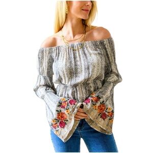 Savanna Jane‎ Gray Off-Shoulder Snake Print Floral Embroidered Top NWT Size 1X